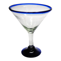 copas para martini con borde azul cobalto, 10 oz, Vidrio Reciclado, Libre de Plomo y Toxinas x 12