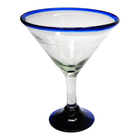 copas para martini con borde azul cobalto, 10 oz, Vidrio Reciclado, Libre de Plomo y Toxinas x 12