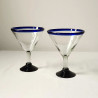 copas para martini con borde azul cobalto, 10 oz, Vidrio Reciclado, Libre de Plomo y Toxinas x 12