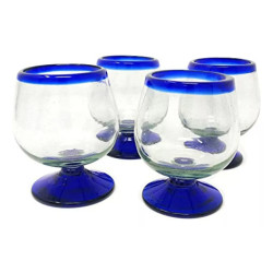 Vidrio Soplado A Mano Mexicano Juego De 4 Vasos Soplados A